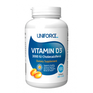 Витамин D3 2000 ME (холекальциферол), Uniforce, 100 капсул по 280 мг